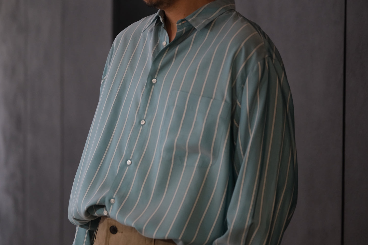 HEUGN/SHIRT138/ALF SILK Green stripe