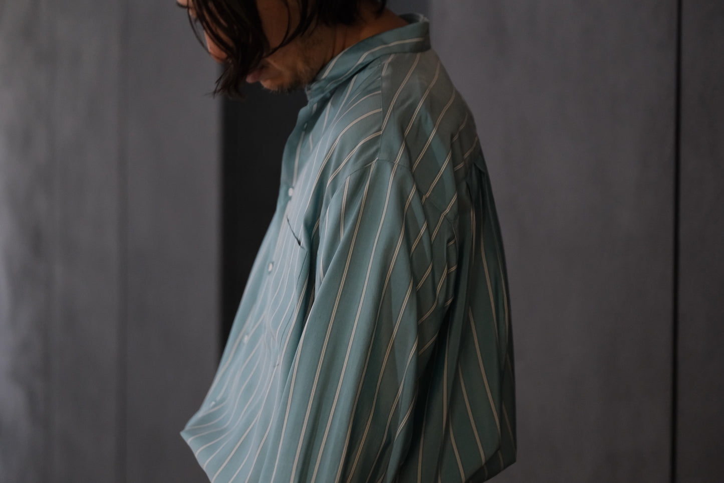 HEUGN/SHIRT138/ALF SILK Green stripe