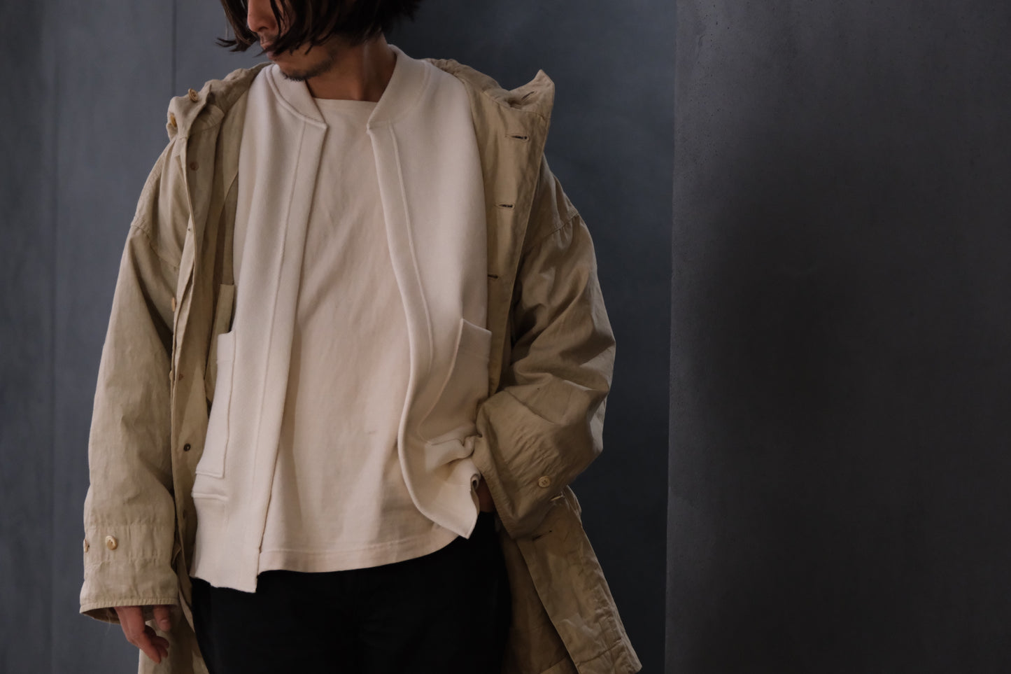POSTELEGANT/ Hemp Cotton Knit Blouson / Off White