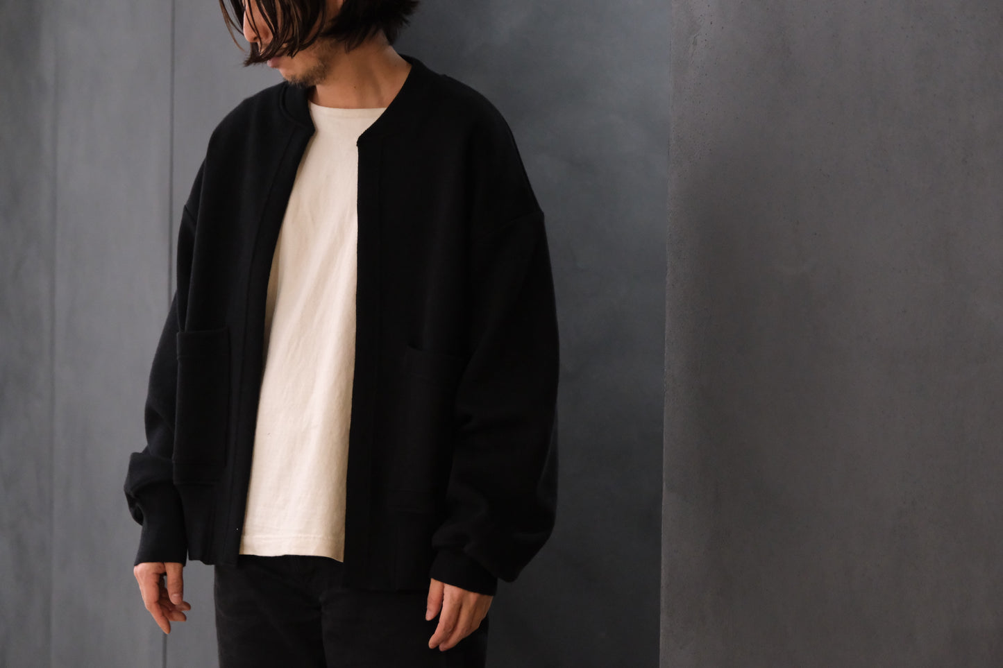 POSTELEGANT/ Hemp Cotton Knit Blouson / Black