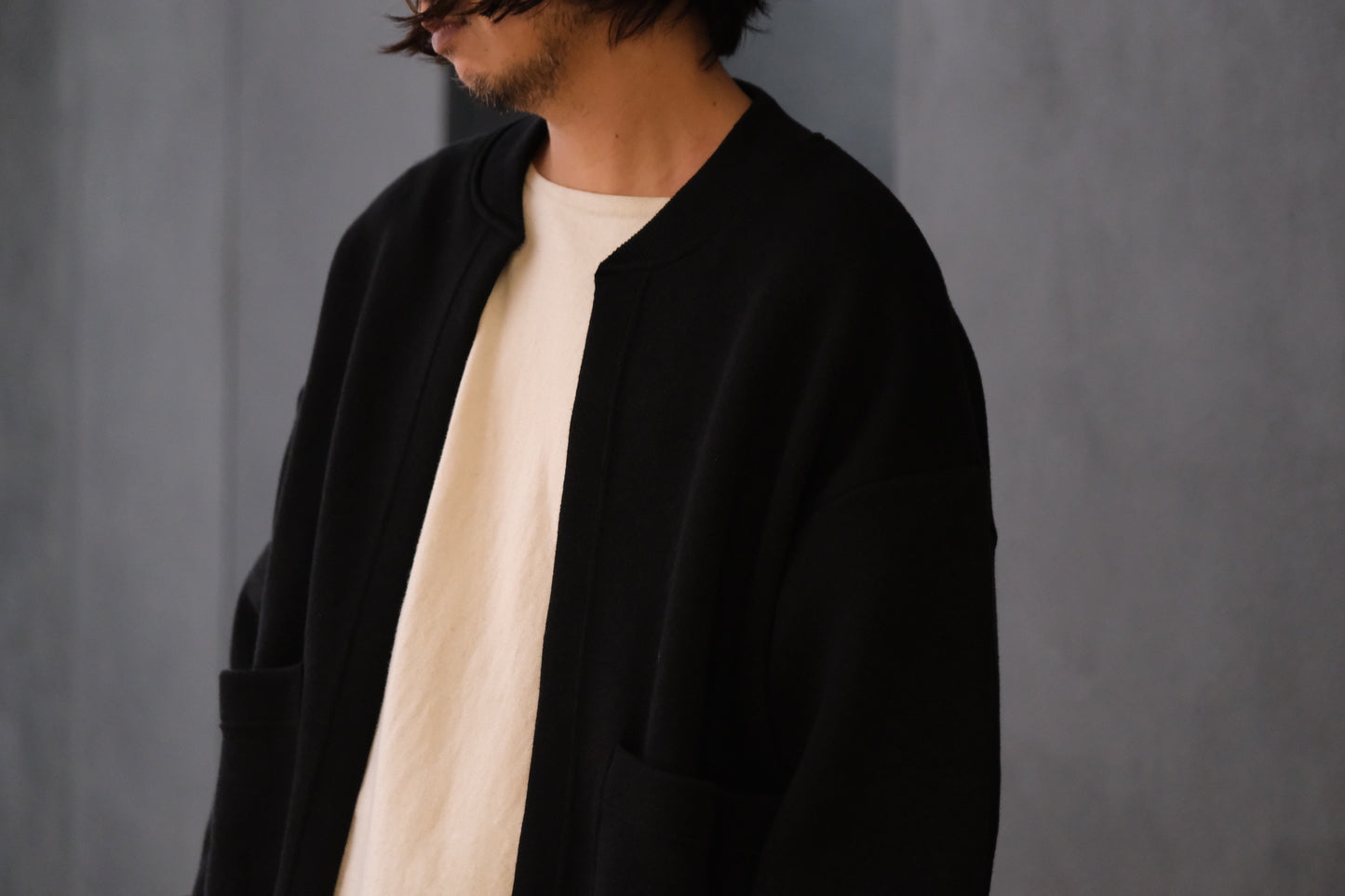 POSTELEGANT/ Hemp Cotton Knit Blouson / Black