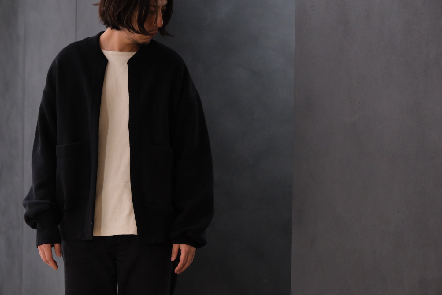 POSTELEGANT/ Hemp Cotton Knit Blouson / Black