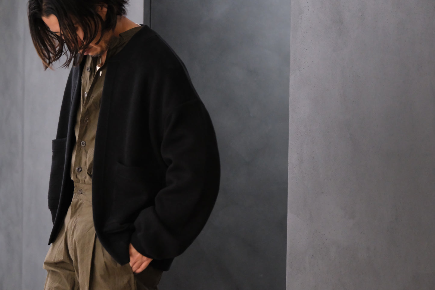 POSTELEGANT/ Hemp Cotton Knit Blouson / Black