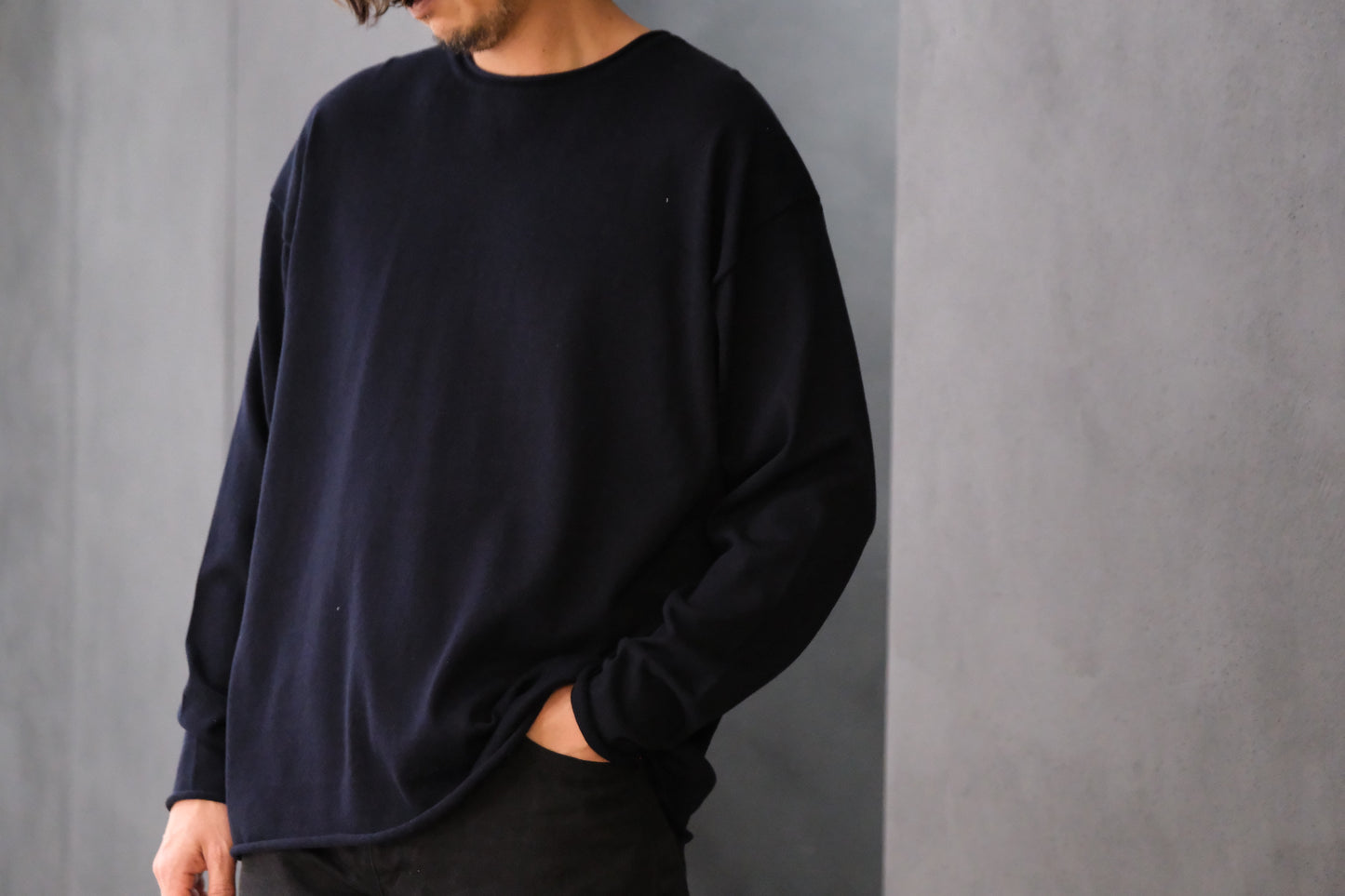 POSTELEGANT/ Cotton Silk Knit Pull-Over / Navy