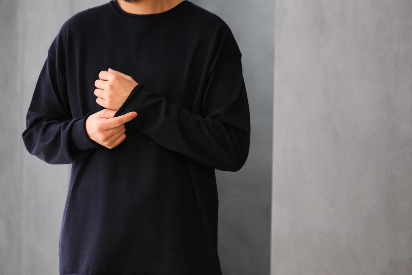 POSTELEGANT/ Cotton Silk Knit Pull-Over / Navy