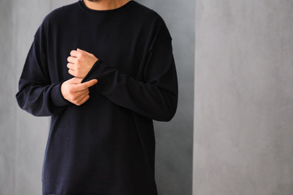 POSTELEGANT/ Cotton Silk Knit Pull-Over / Navy