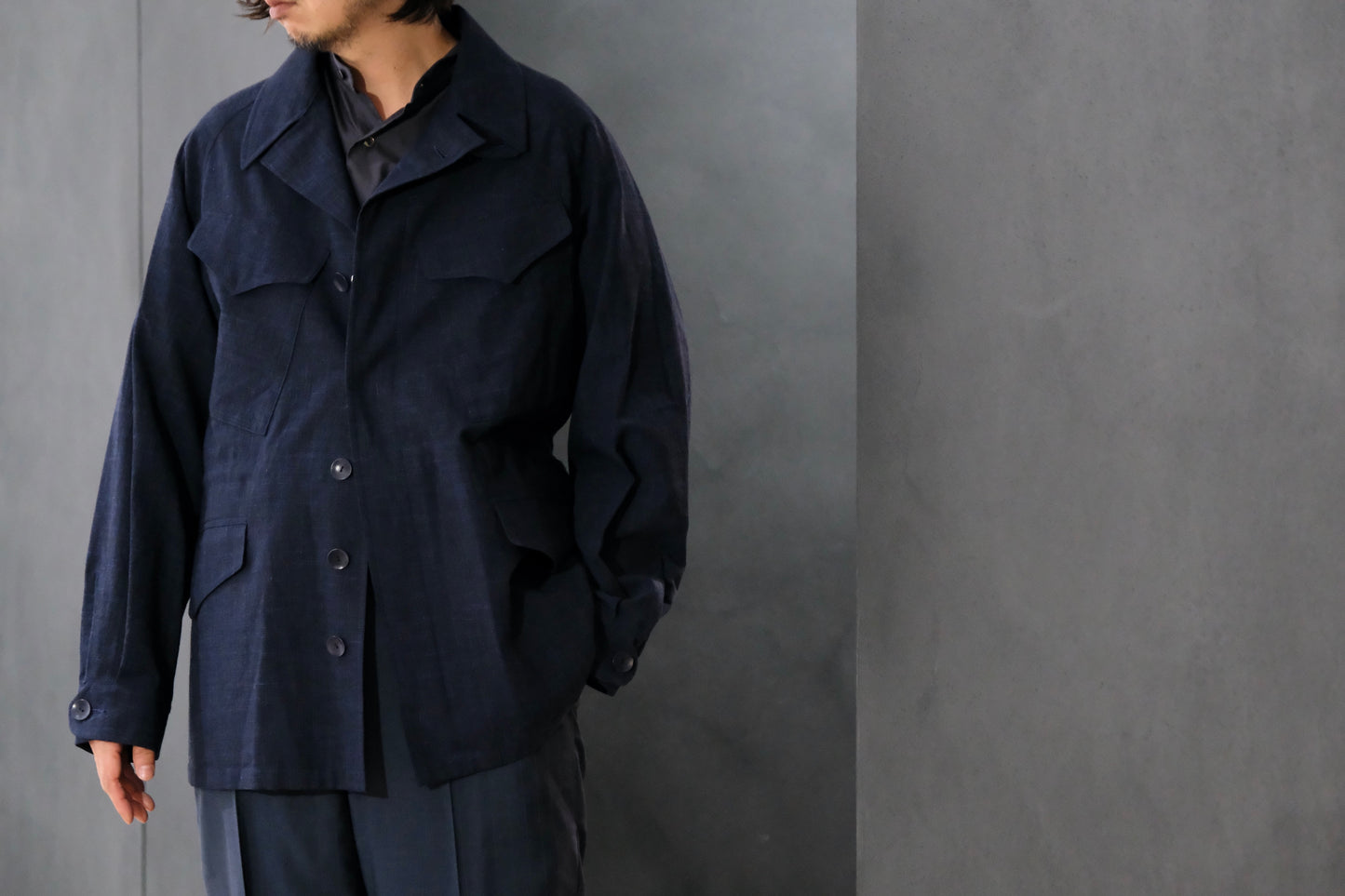 COHERENCE/ROBERT-P/Wool.Linen.Mohair Ripple/BLUE