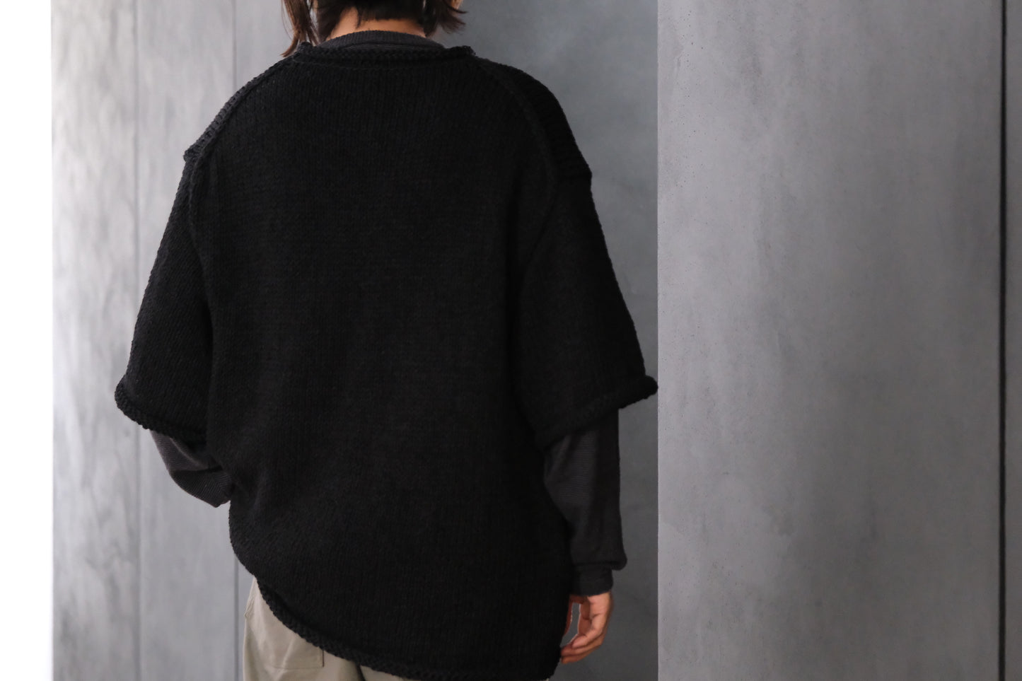 POSTELEGANT / Washi Paper Cotton Hand Knit Pull-Over / Black