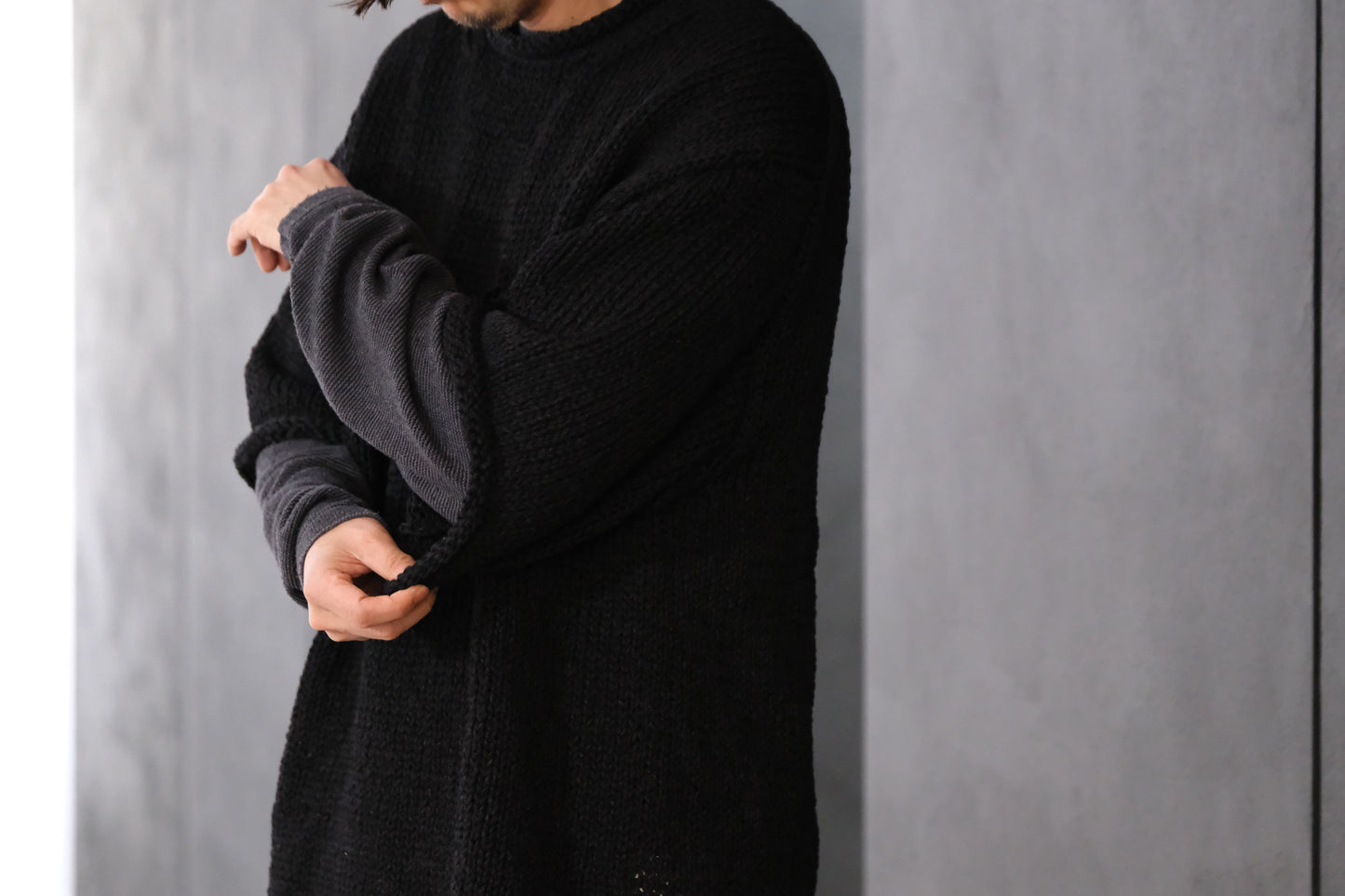 POSTELEGANT / Washi Paper Cotton Hand Knit Pull-Over / Black