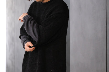 POSTELEGANT / Washi Paper Cotton Hand Knit Pull-Over / Black