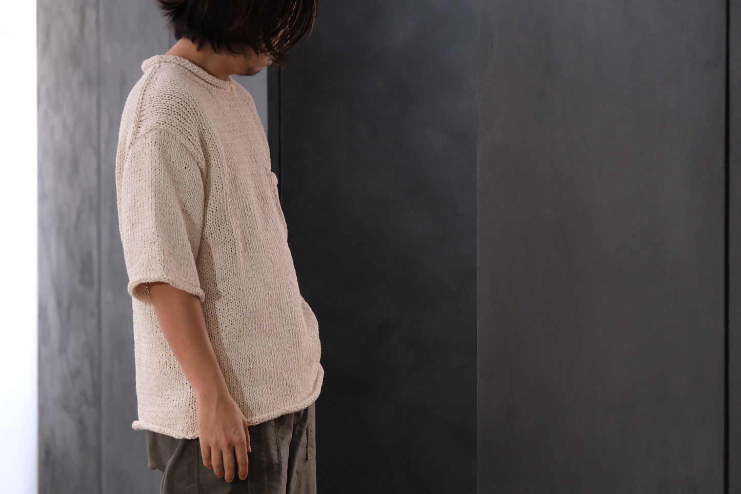 POSTELEGANT / Washi Paper Cotton Hand Knit Pull-Over / Ecru