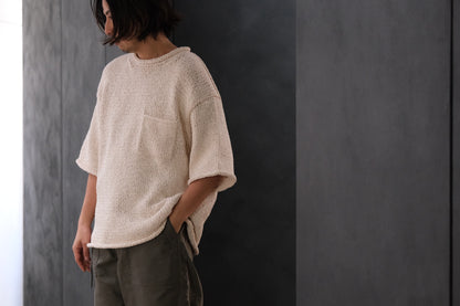 POSTELEGANT / Washi Paper Cotton Hand Knit Pull-Over / Ecru