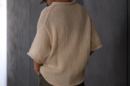 POSTELEGANT / Washi Paper Cotton Hand Knit Pull-Over / Ecru