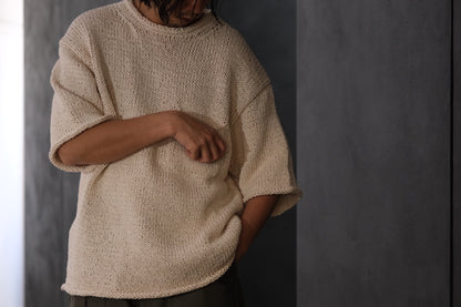 POSTELEGANT / Washi Paper Cotton Hand Knit Pull-Over / Ecru