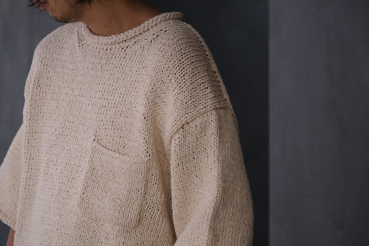 POSTELEGANT / Washi Paper Cotton Hand Knit Pull-Over / Ecru