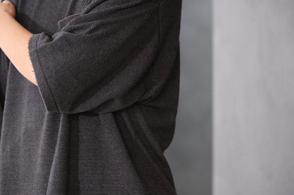 SANMONT　/  26s_SKA0103  Silk Knit Crew Neck Tee /  Chacoal
