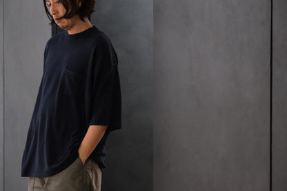 SANMONT　/  26s_SKA0103  Silk Knit Crew Neck Tee /  Navy