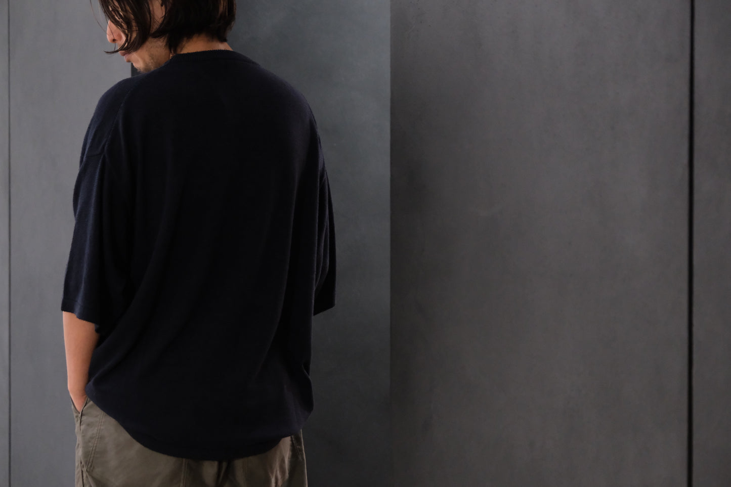 SANMONT　/  26s_SKA0103  Silk Knit Crew Neck Tee /  Navy