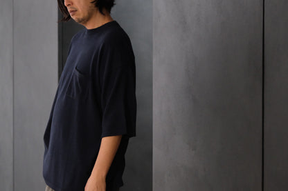 SANMONT　/  26s_SKA0103  Silk Knit Crew Neck Tee /  Navy