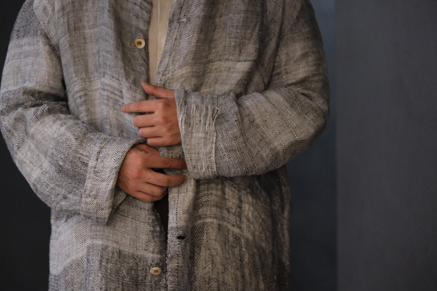 Isabella Stefanelli / (XVI)_Pablo Coat / Fabric 35_E “ On Ecru “ Hand Woven
