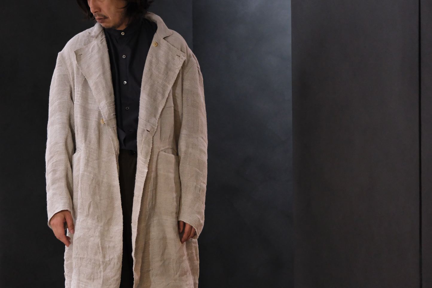 Isabella Stefanelli / (XVI)_James Coat  /  Fabric 34_E “ Lino Tales” Hand Woven