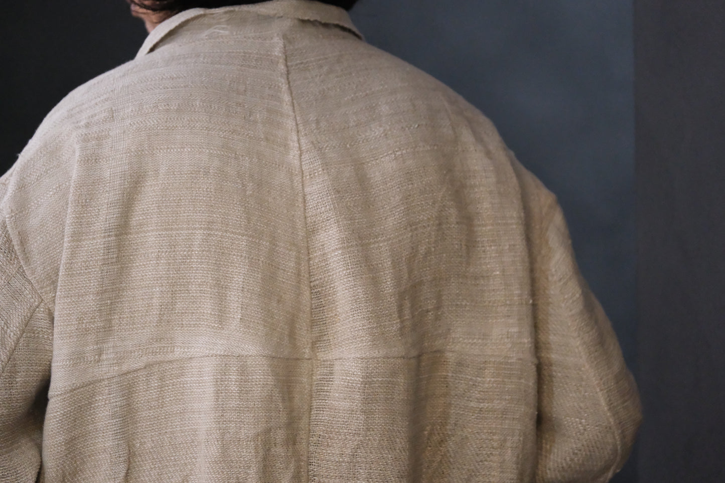 Isabella Stefanelli / (XVI)_James Coat  /  Fabric 34_E “ Lino Tales” Hand Woven