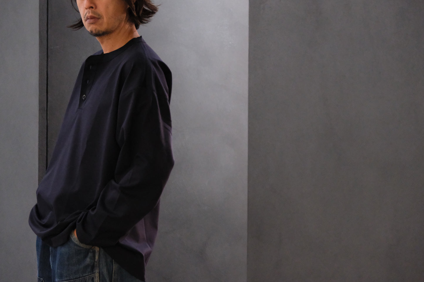 Re:Sarto/COTTON COMPACT JERSEY　3 BUTTON HENLEY OVER TEE　/ NAVY