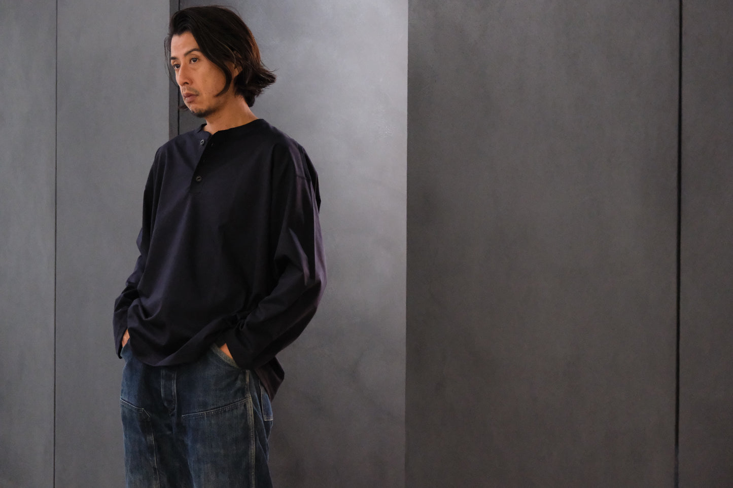 Re:Sarto/COTTON COMPACT JERSEY　3 BUTTON HENLEY OVER TEE　/ NAVY
