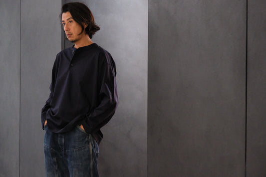 Re:Sarto/COTTON COMPACT JERSEY　3 BUTTON HENLEY OVER TEE　/ NAVY