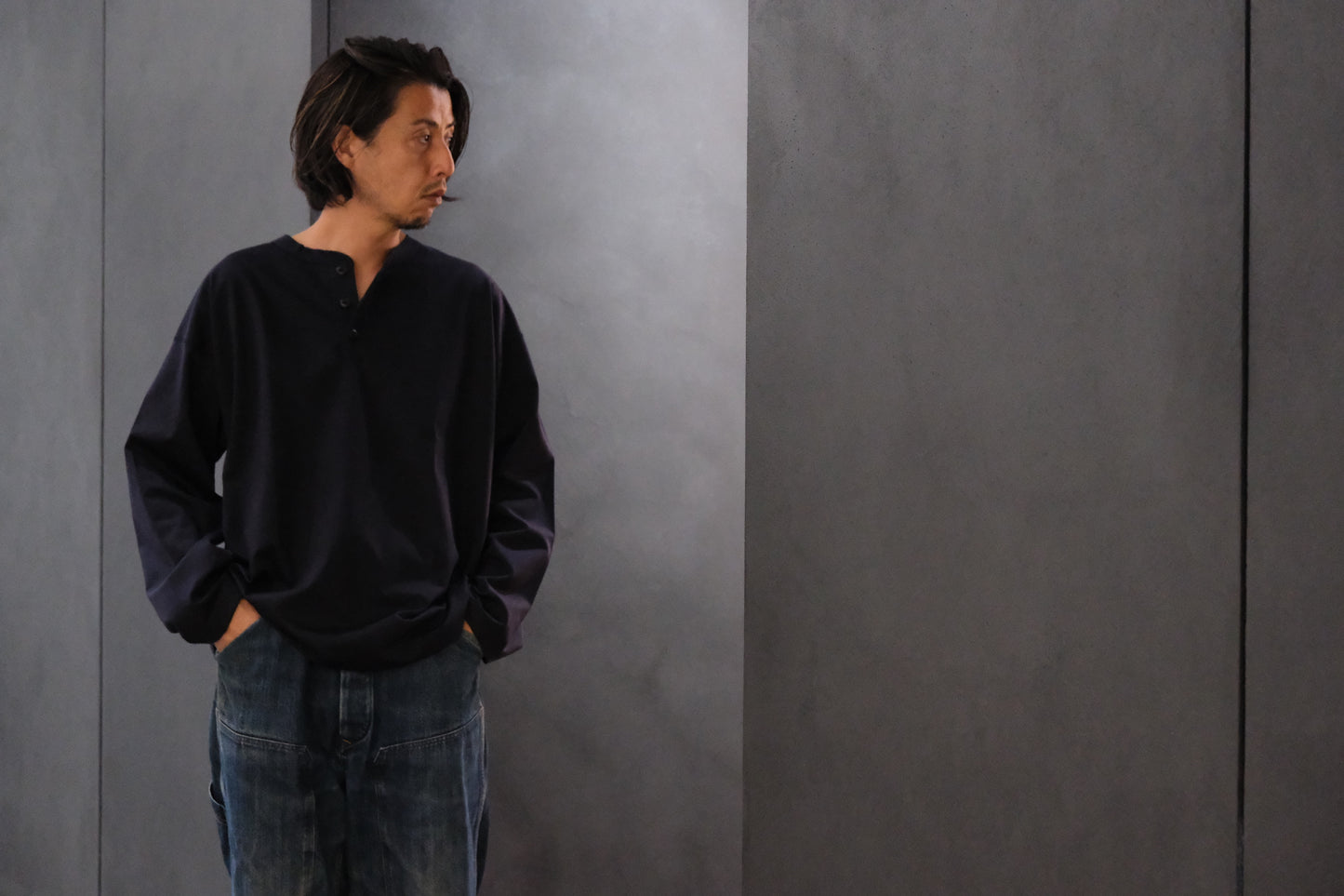 Re:Sarto/COTTON COMPACT JERSEY　3 BUTTON HENLEY OVER TEE　/ NAVY