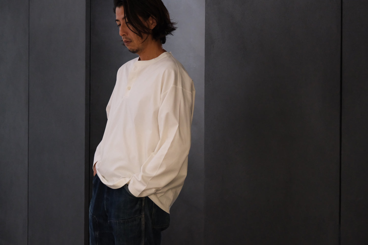 Re:Sarto / COTTON COMPACT JERSEY　3 BUTTON HENLEY OVER TEE　/ WHITE