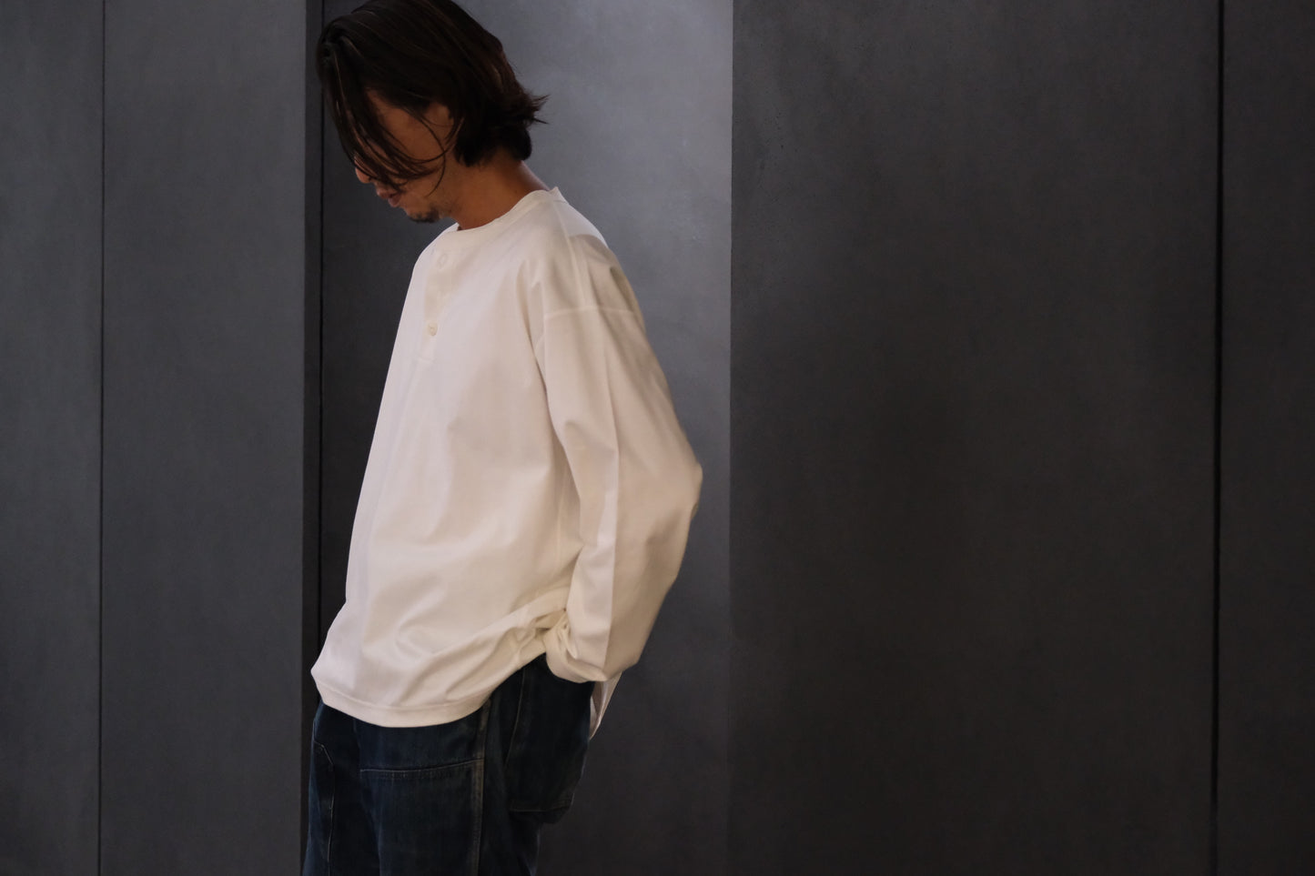 Re:Sarto / COTTON COMPACT JERSEY　3 BUTTON HENLEY OVER TEE　/ WHITE