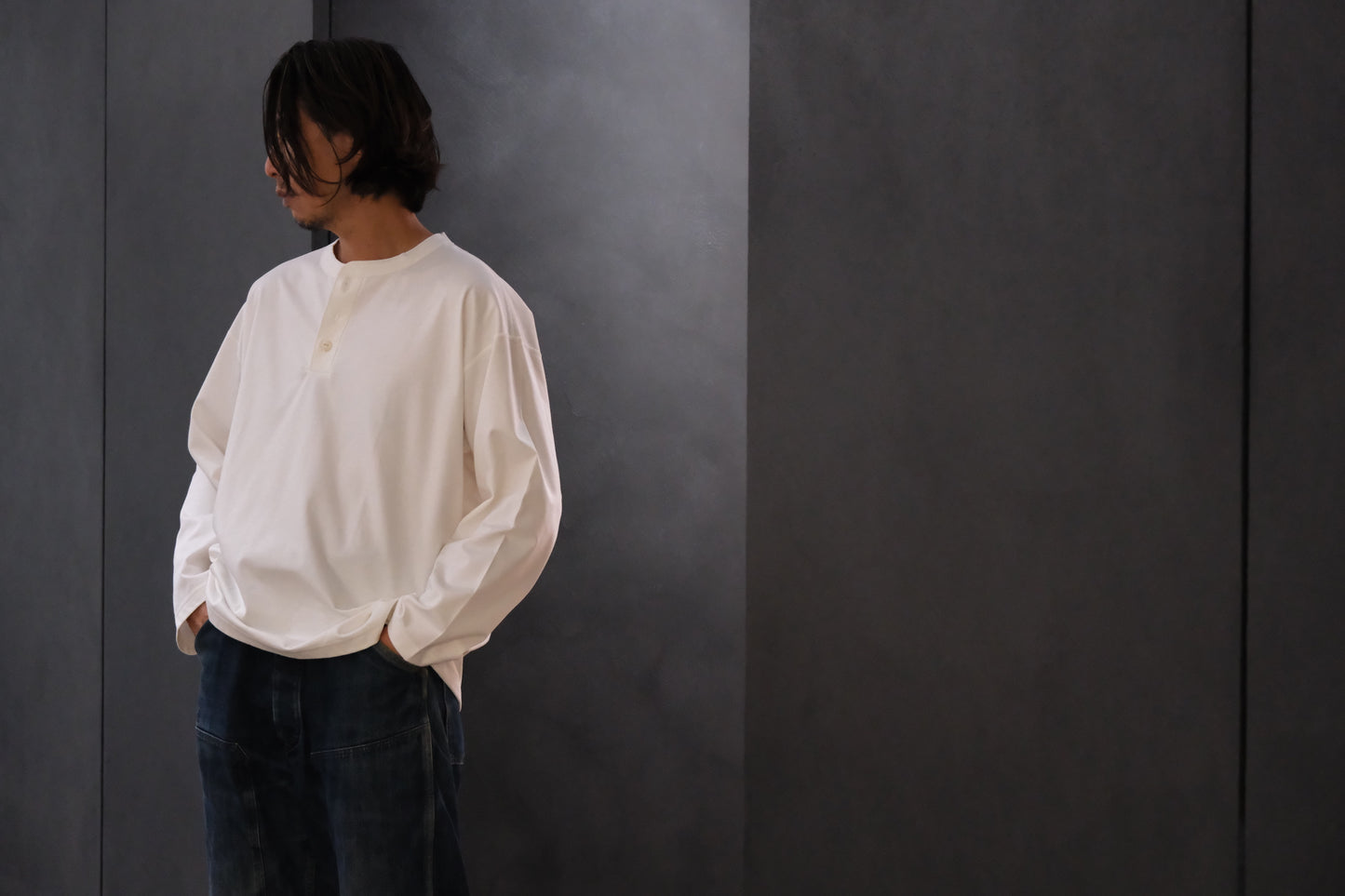 Re:Sarto / COTTON COMPACT JERSEY　3 BUTTON HENLEY OVER TEE　/ WHITE