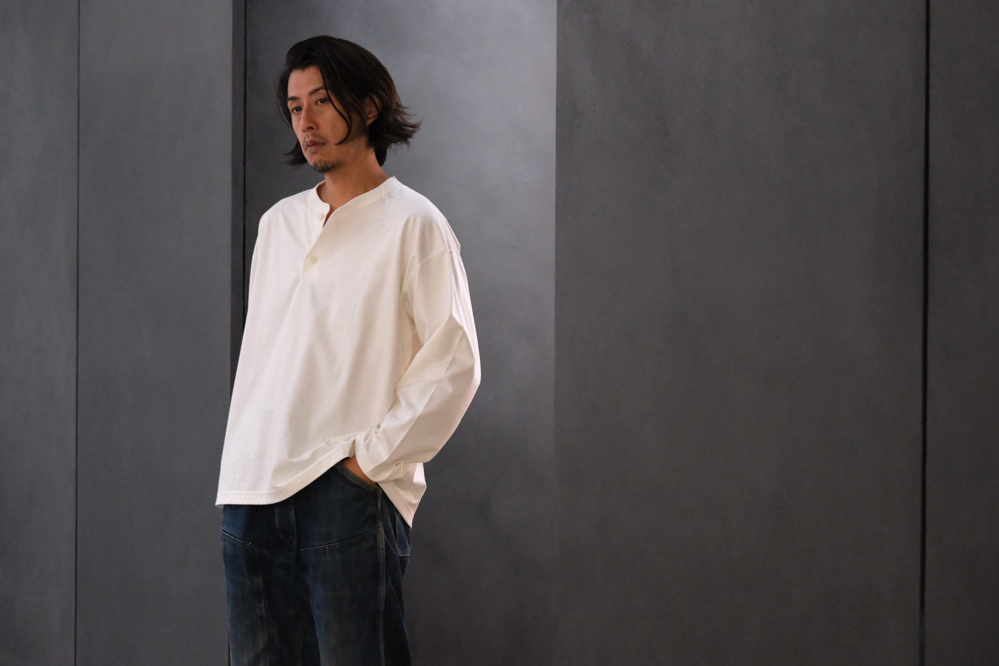 Re:Sarto / COTTON COMPACT JERSEY　3 BUTTON HENLEY OVER TEE　/ WHITE
