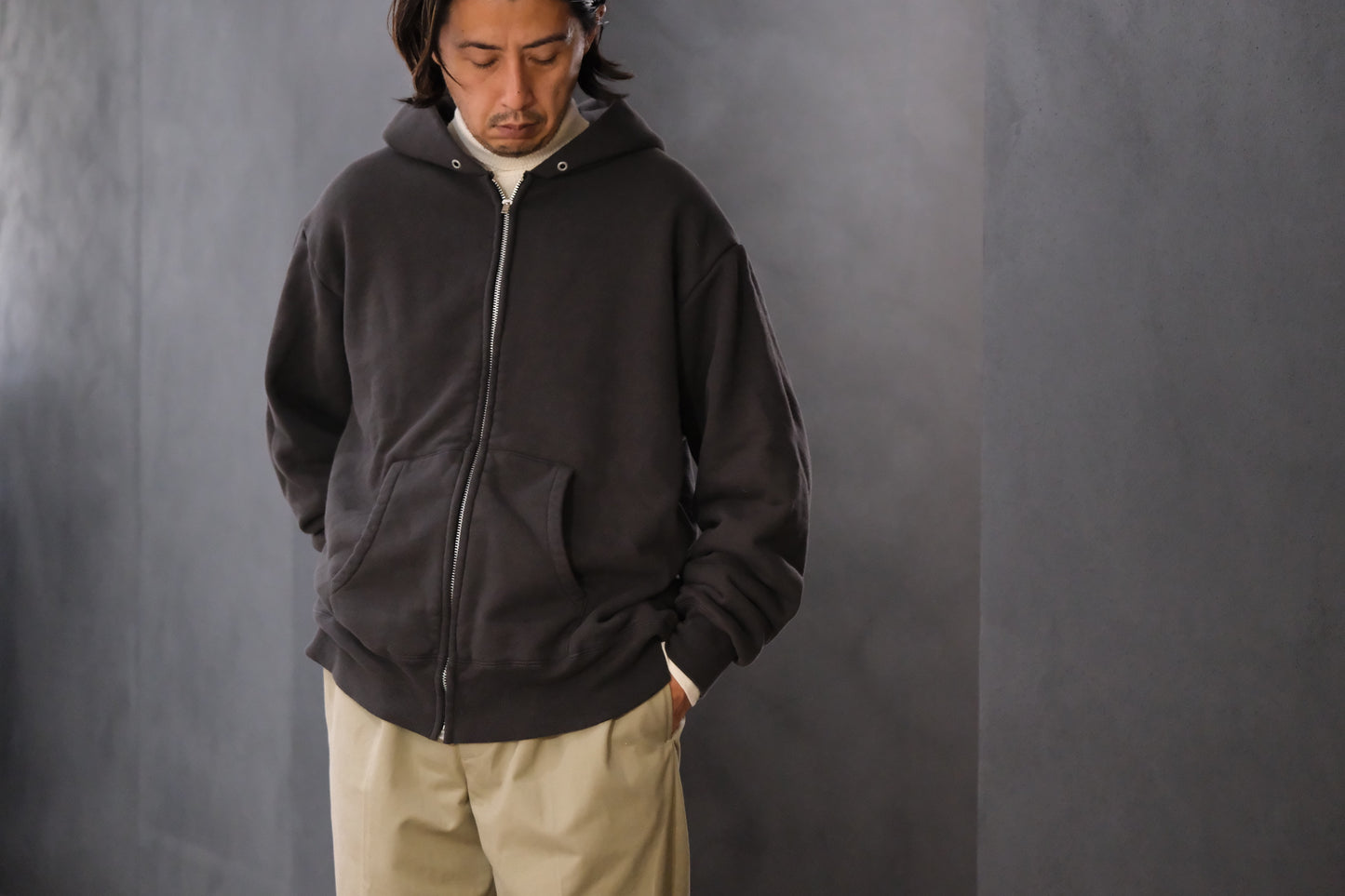 WASEW / TWO FACE ZIP HOODIE (BLACK SUN)