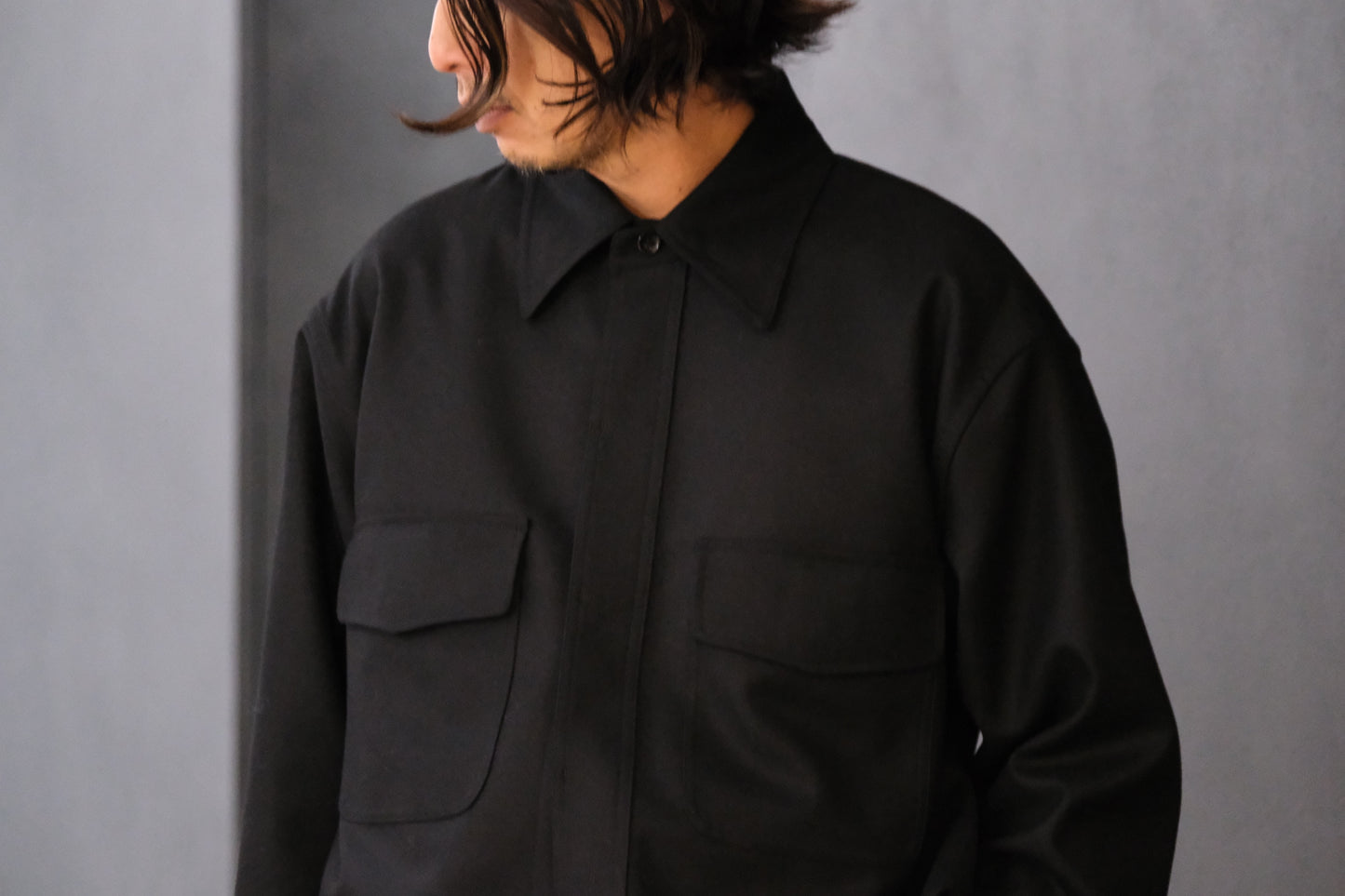 ANTOS/DOUBLE POCKET OVER SHIRT/BLACK