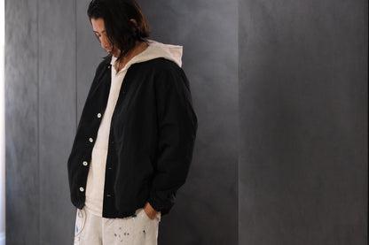 【受注商品】wright. / No-coller coach jacket (Hight density nylon taffeta coating / European vintage linen Sumi ink dye )
