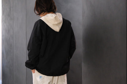【受注商品】wright. / No-coller coach jacket (Hight density nylon taffeta coating / European vintage linen Sumi ink dye )