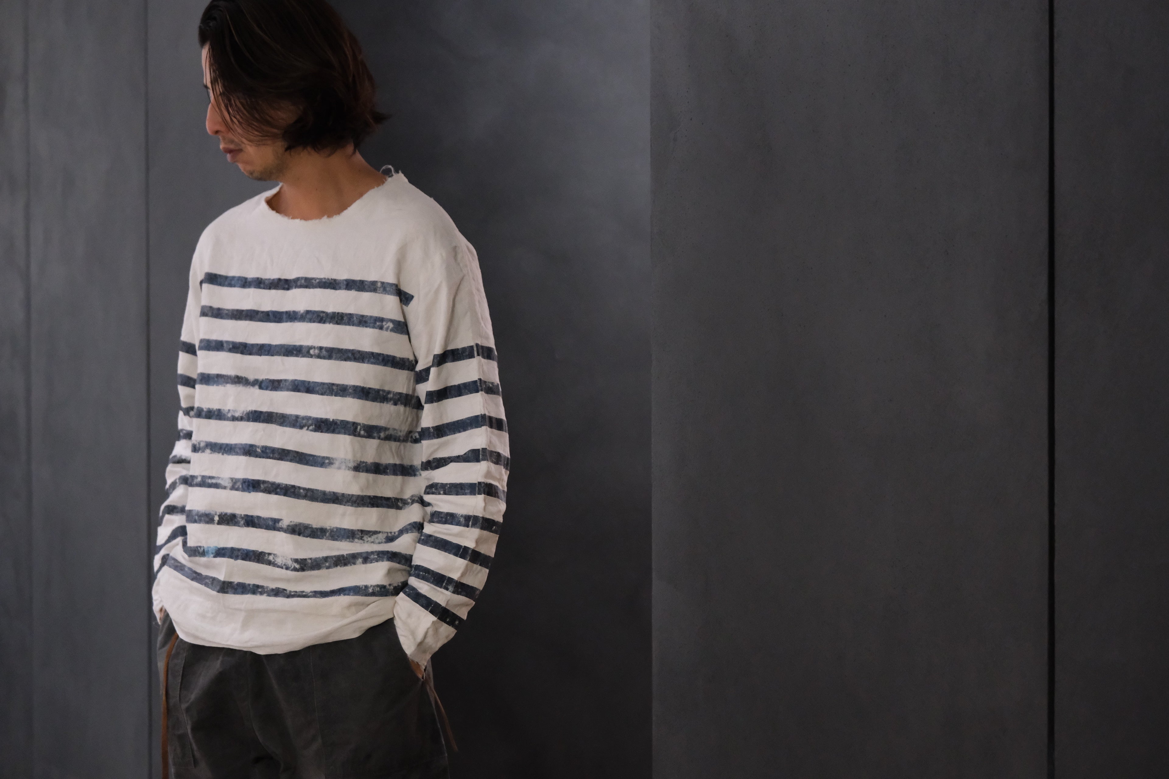wright. バスクシャツ 墨染プラスコーヒー染め 3＋ 受注商品】Wright. basque shirts (Indigo Dye & Sumi Dye & Silk