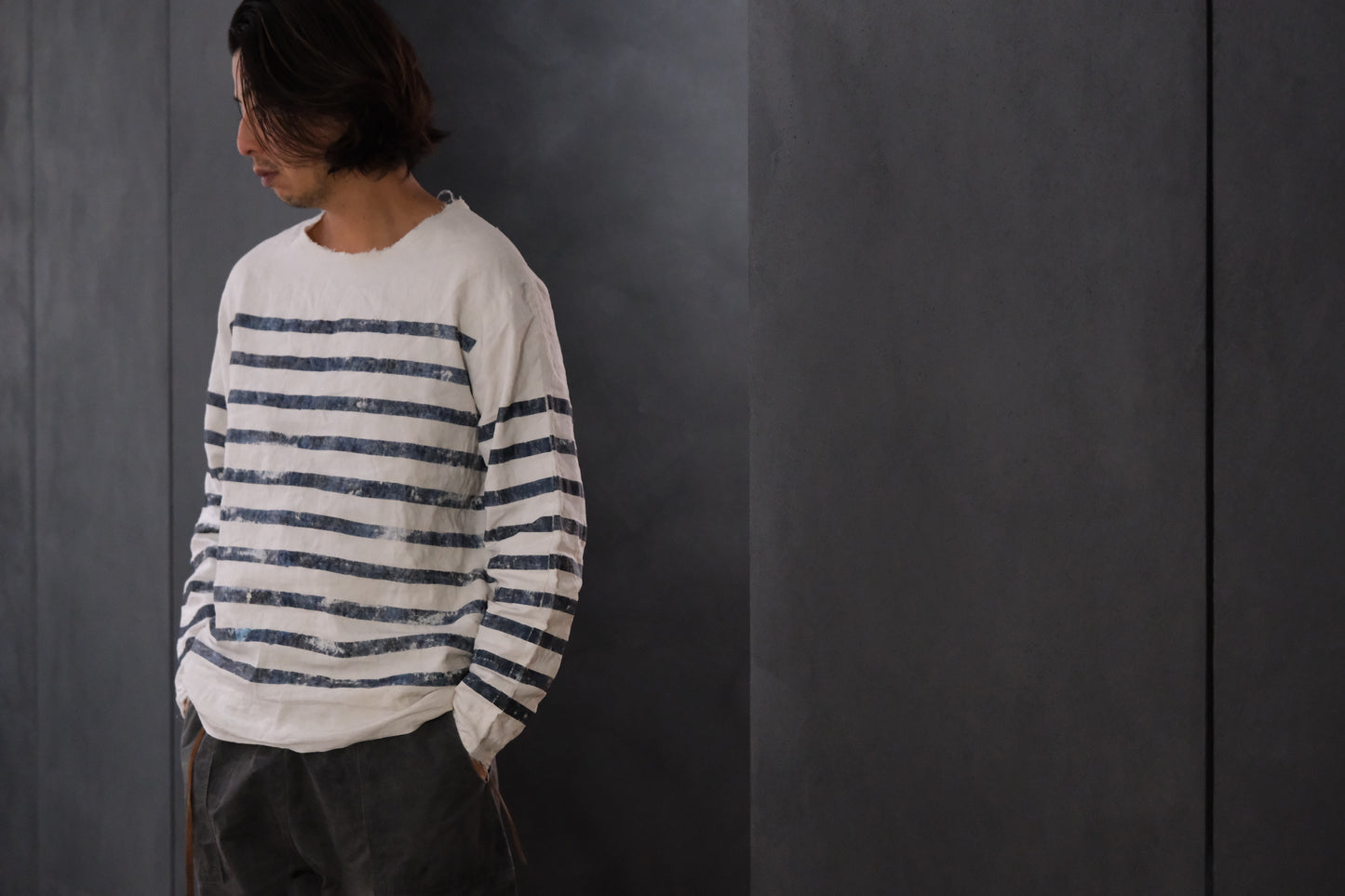 【受注商品】Wright. basque shirts (Indigo Dye & Sumi Dye & Silk needlepunch)