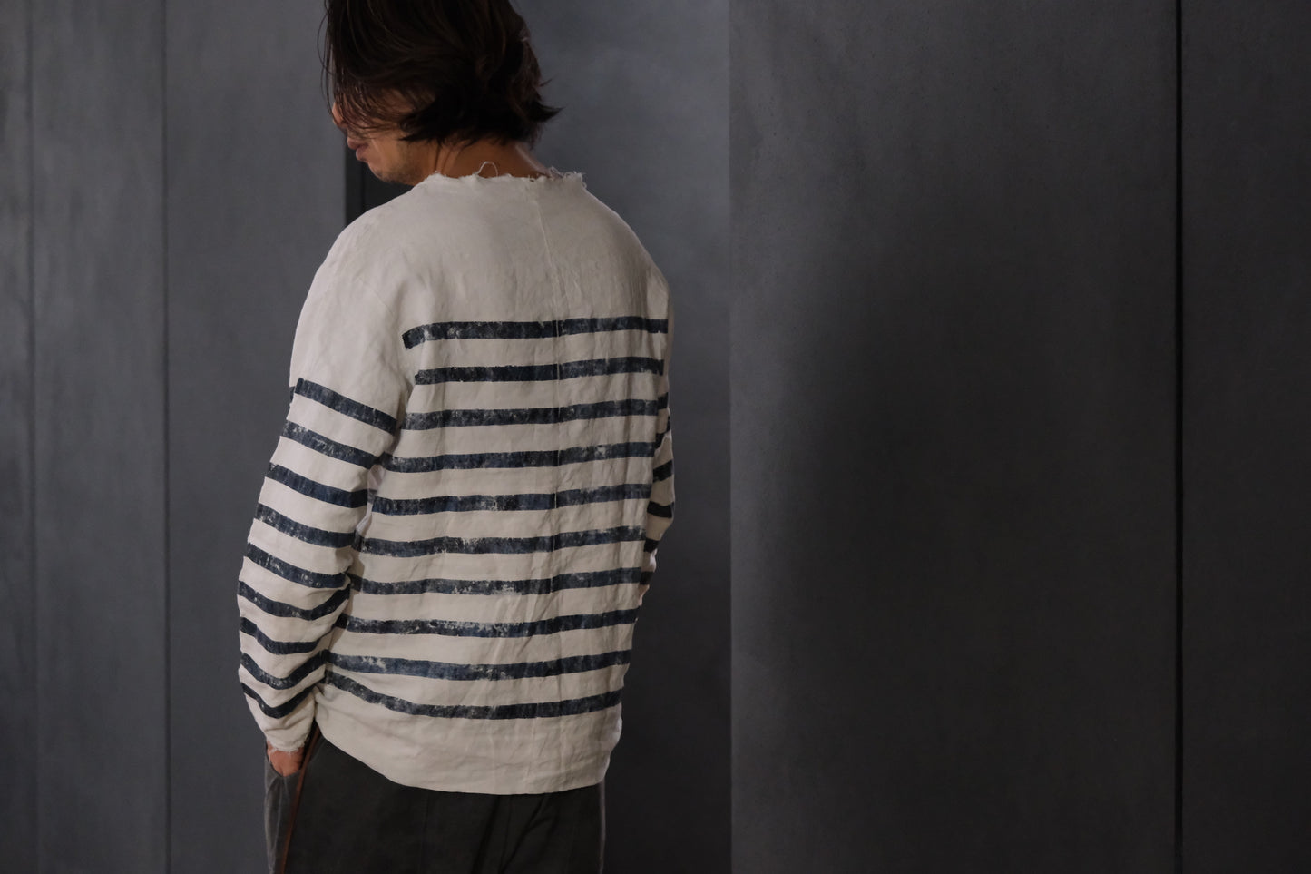 【受注商品】Wright. basque shirts (Indigo Dye & Sumi Dye & Silk needlepunch)