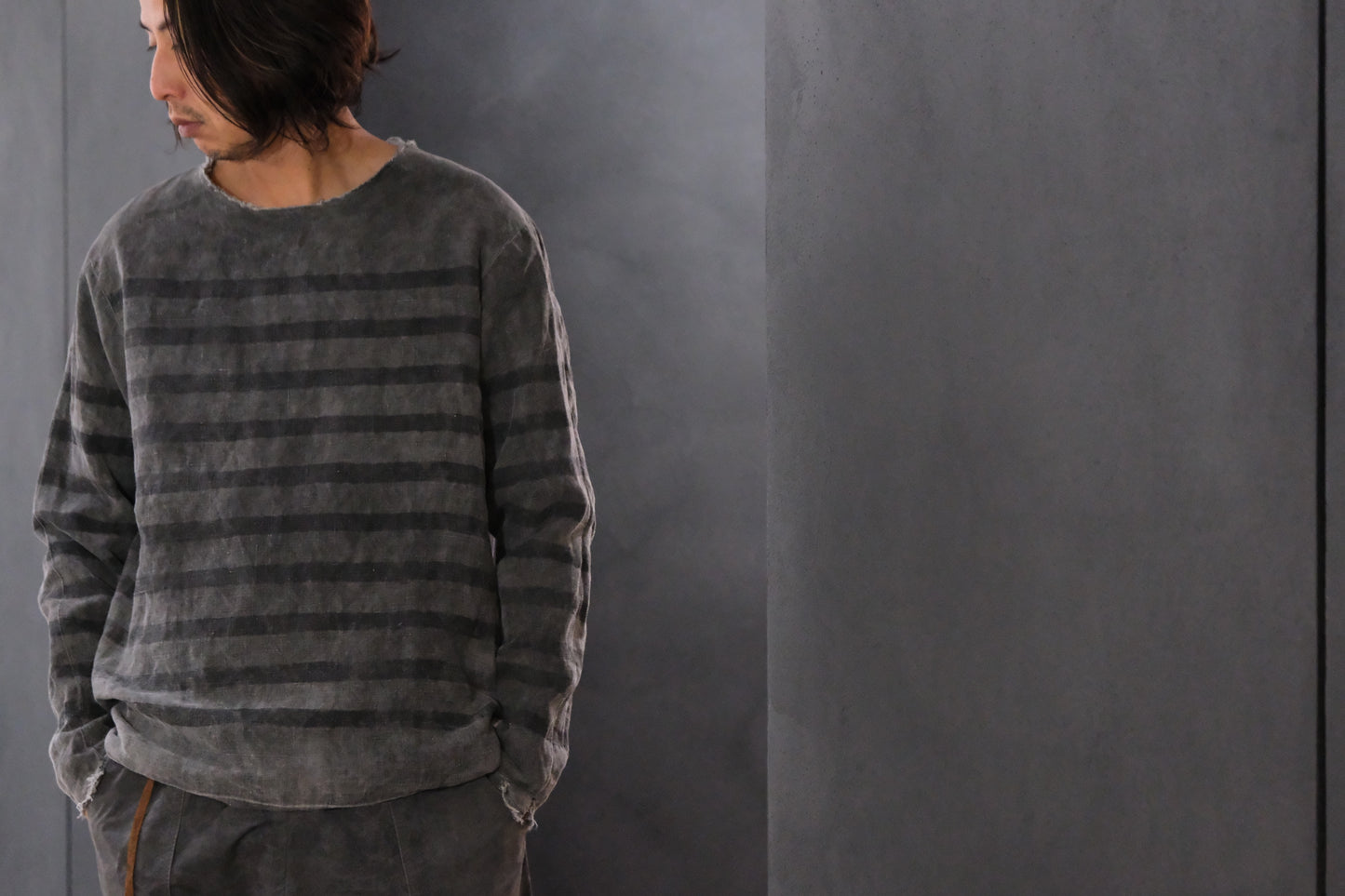 【受注商品】Wright. basque shirts (Indigo Dye & Sumi Dye & Silk needlepunch)