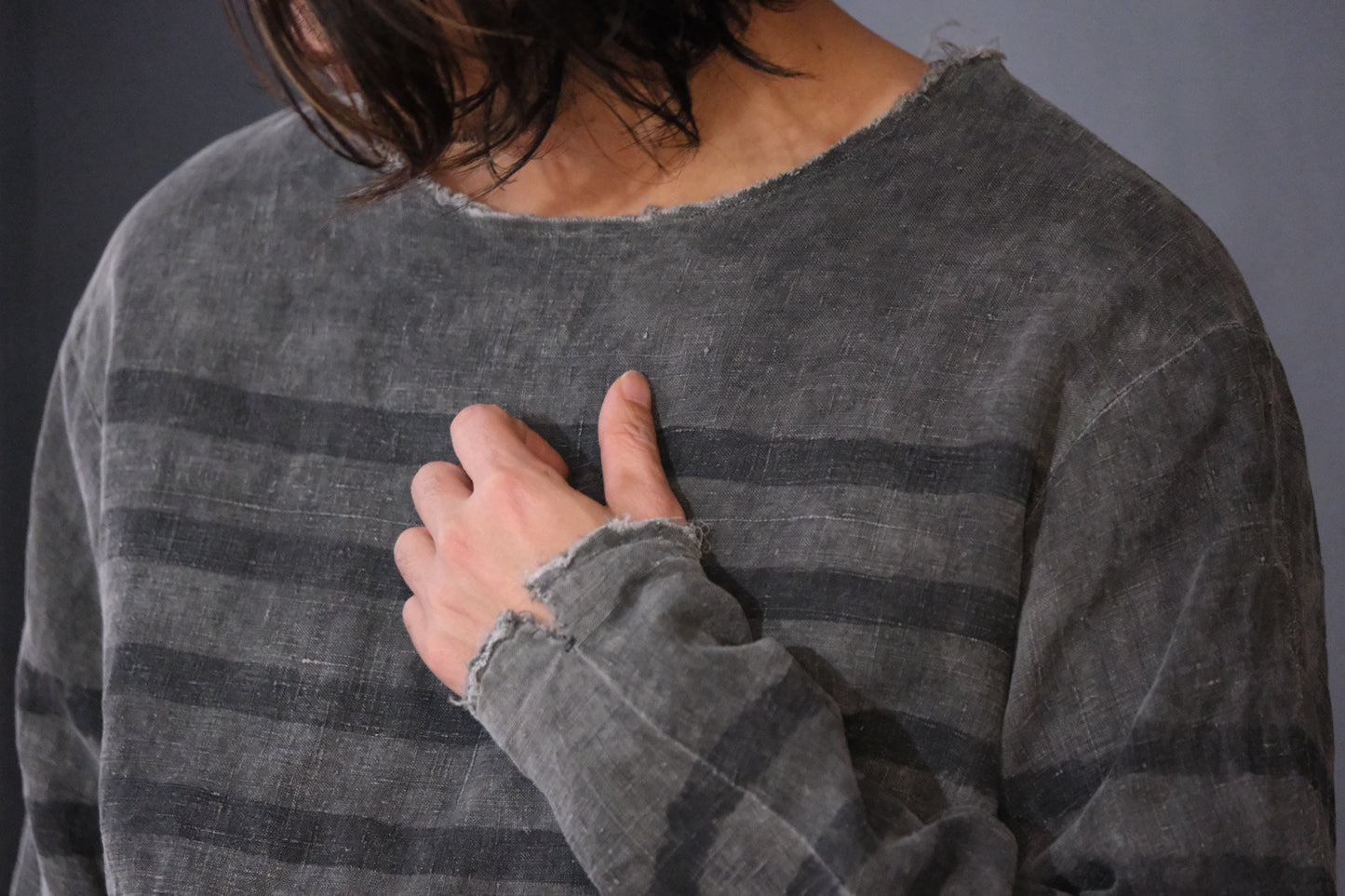 【受注商品】Wright. basque shirts (Indigo Dye & Sumi Dye & Silk needlepunch)