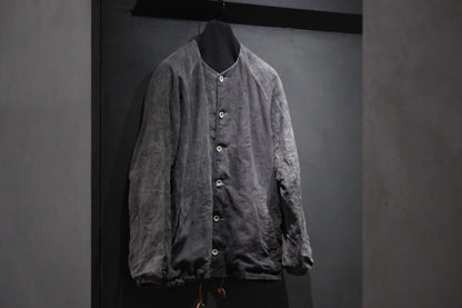 【受注商品】wright. / No-coller coach jacket (Hight density nylon taffeta coating / European vintage linen Sumi ink dye )