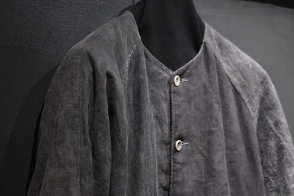 【受注商品】wright. / No-coller coach jacket (Hight density nylon taffeta coating / European vintage linen Sumi ink dye )