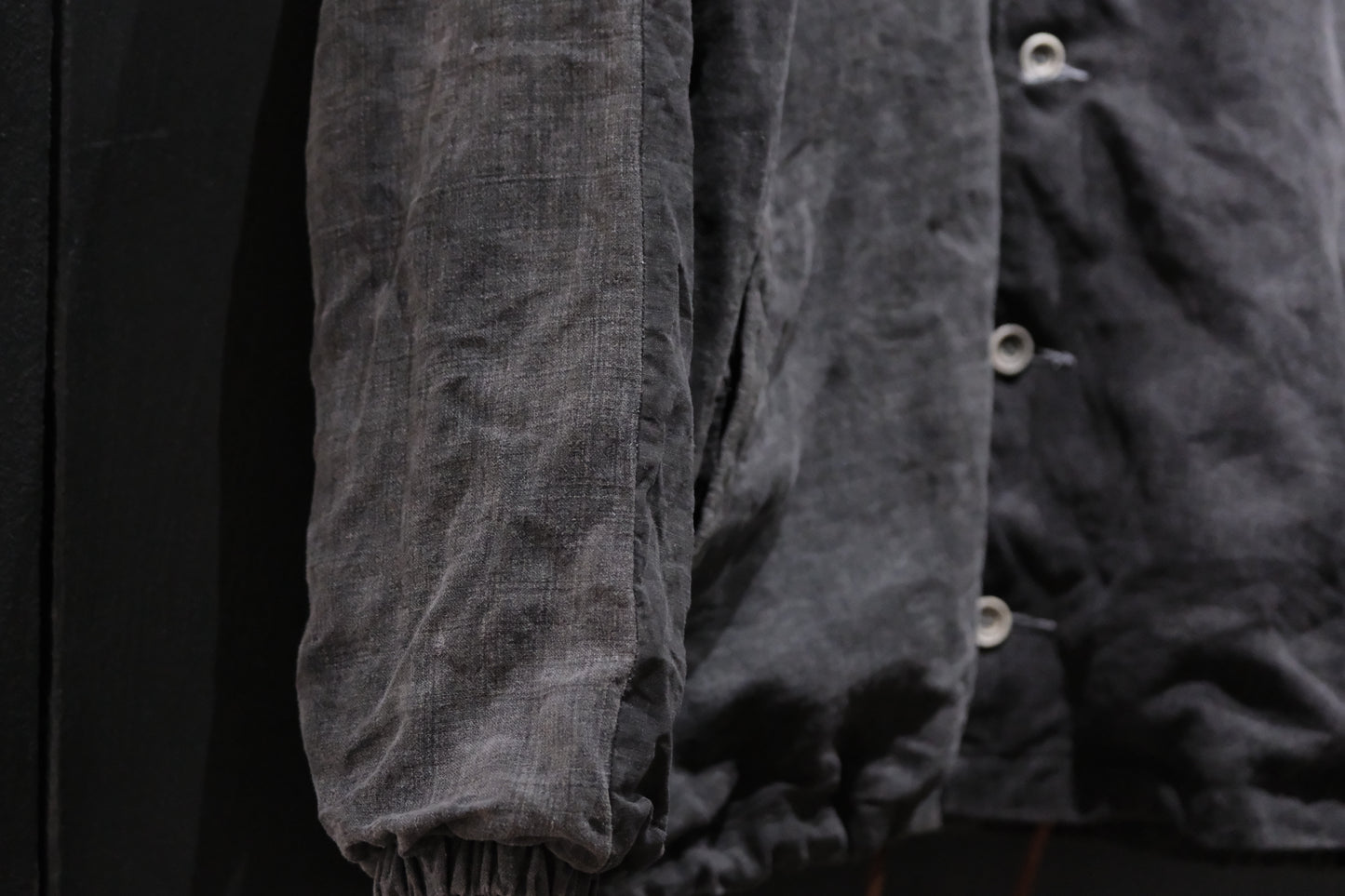 【受注商品】wright. / No-coller coach jacket (Hight density nylon taffeta coating / European vintage linen Sumi ink dye )