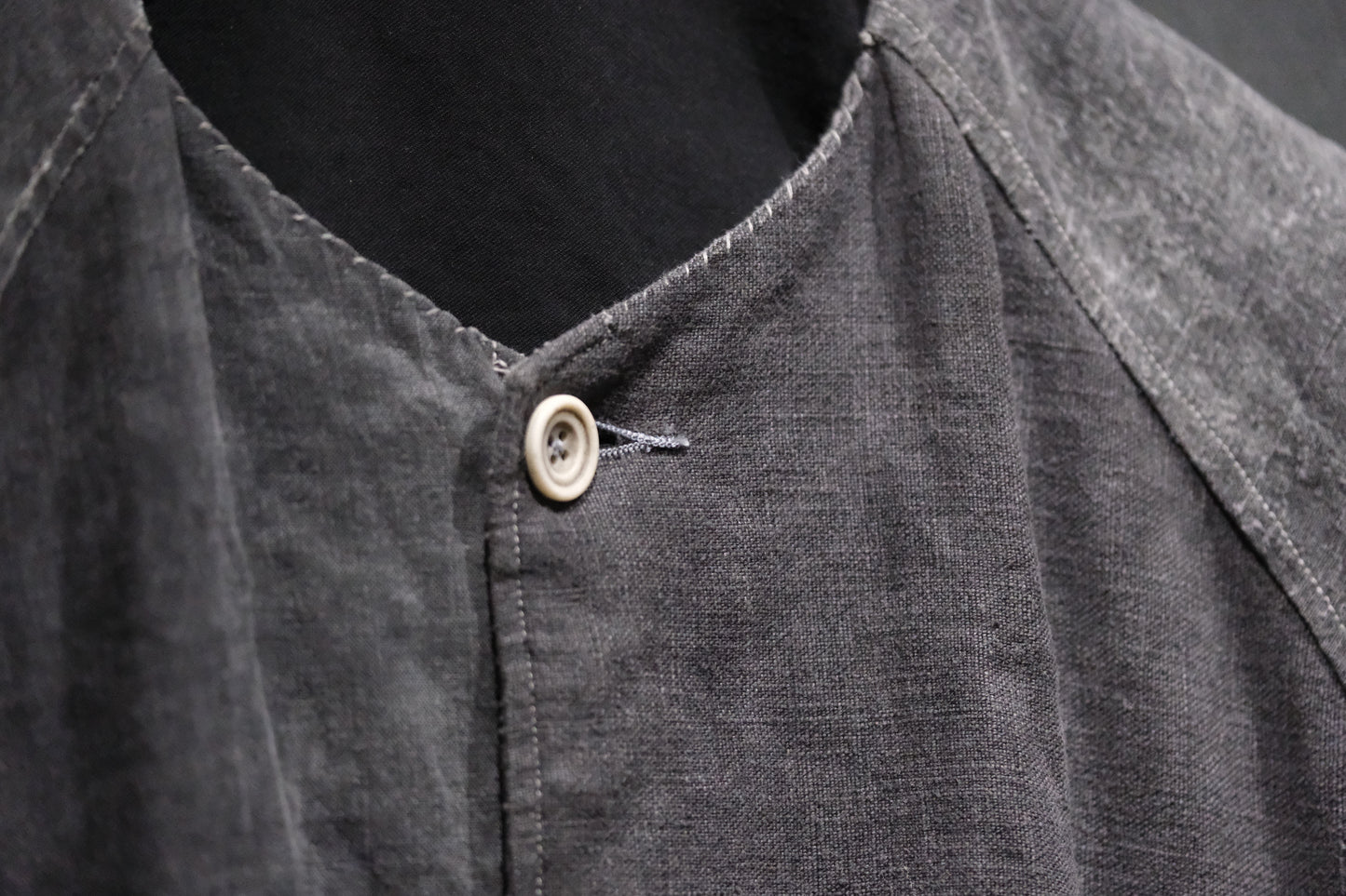 【受注商品】wright. / No-coller coach jacket (Hight density nylon taffeta coating / European vintage linen Sumi ink dye )