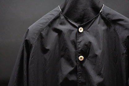 【受注商品】wright. / No-coller coach jacket (Hight density nylon taffeta coating / European vintage linen Sumi ink dye )