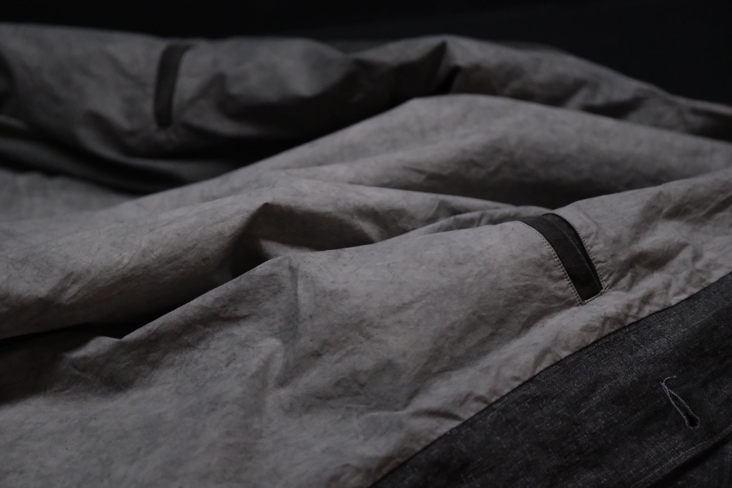 【受注商品】wright. / No-coller coach jacket (Hight density nylon taffeta coating / European vintage linen Sumi ink dye )