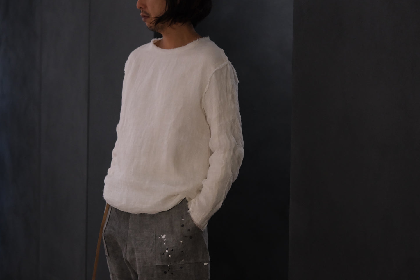 【受注商品】wright./Reversible gauze shirt (High density linen gauze / Organic cotton double gauze)